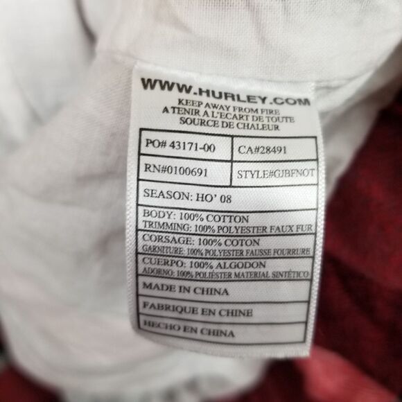 Hurley Plaid Hoodie Jacket. Red&Black XS - Picture 9 of 12